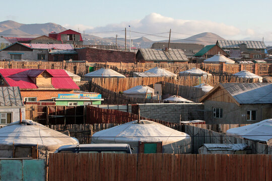 Ger district at the outskirts of Ulaanbaatar, Mongolia
