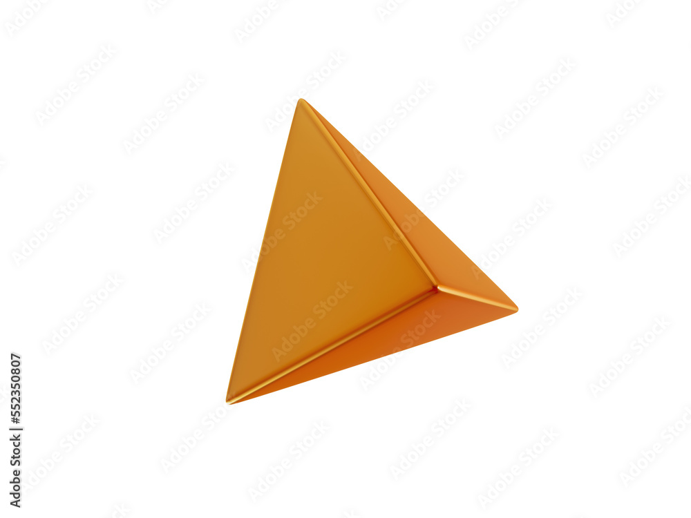 Poster 3d gold shape tetrahedron. metal simple figure for your design on isolated background. 3d rendering 