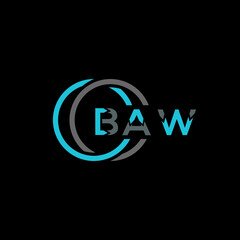 BAW logo monogram isolated on circle element design template, BAW letter logo design on black background. BAW creative initials letter logo concept. BAW letter design.
