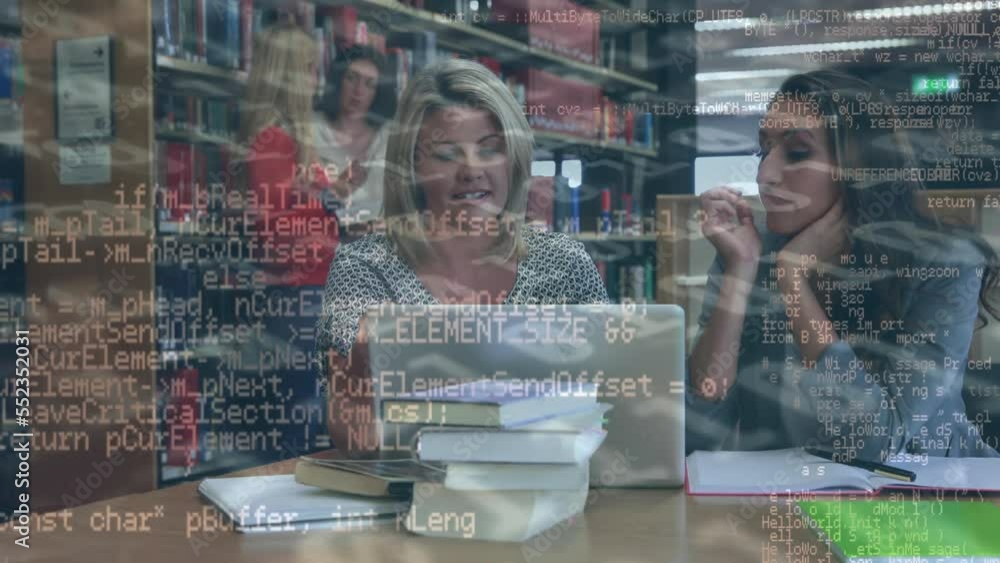 Poster animation of data processing over diverse students using laptop