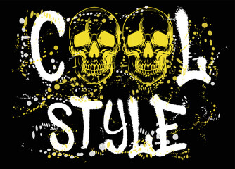 Urban graffiti skeleton head illustration print with good vibes slogan for graphic tee t shirt or poster - Vector
