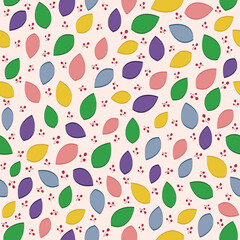 Seamless colorful leaf design. Floral background, Wrapping paper, textile, cover, infinity card. Vector illustration. 