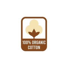 Cotton icon, fabric logo organic natural 100 percent cotton, vector quality certificate and clothes label
