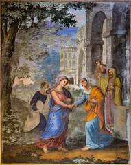 Fotobehang IVREA, ITALY - JULY 15, 2022: The fresco Visitation in the church Chiesa di Sant Ulderico by Giovanni Silvestro from end of 19. cent. © Renáta Sedmáková