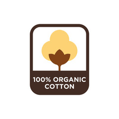 Cotton icon, fabric logo organic natural 100 percent cotton, vector quality certificate and clothes label