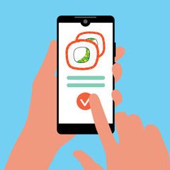 Flat illustration concept of ordering sushi from smartphone