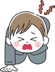 腰痛で立ち上がれない、ビジネスマンのイラスト