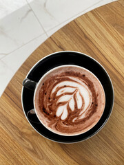 Top view coffee cup, Latte art coffee in love