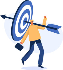 Achieving financial or business goals. goal and resolution to aim for success. Business character with arrow target. png illustration