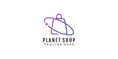 Online shop logo with planet concept design vector icon illustration