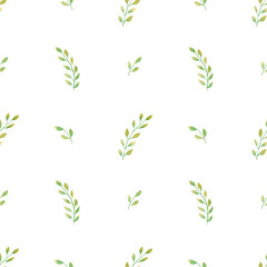 Seamless green leaves pattern. Watercolor floral background with green leaf and branches herbs for textile, wallpapers, home decor