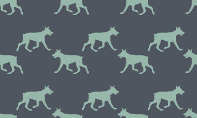 Running doberman pinscher puppy. Seamless pattern. Dog silhouette. Endless texture. Design for wallpaper, fabric, template, surface design. Vector illustration