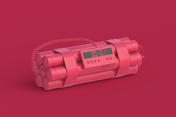 Dynamite of magenta on red background. Color of the year 2023. 3d render