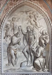 Tuinposter BIELLA, ITALY - JULY 15, 2022: The fresco of Baptism of Jesus in Cathedral (Duomo) by Giovannino Galliari (1784). © Renáta Sedmáková