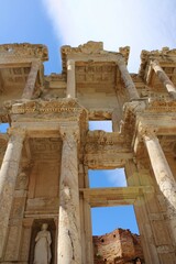Part of the ancient Roman Library of Celsus in Ephesus, in Selcuk, Western Turkey. It was built in 117 B. C. One of the seven antique world wonders, the Temple of Artemis, was located in Ephesus.