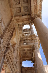 Part of the ancient Roman Library of Celsus in Ephesus, in Selcuk, Western Turkey. It was built in 117 B. C. One of the seven antique world wonders, the Temple of Artemis, was located in Ephesus.