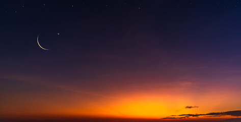 night sky with crescent moon and stars