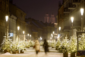 Fototapeta na wymiar Amazing Kaunas Christmas tree, uniquely decorated Town Hall Square, Mikalojus Konstantinas Čiurlionis.