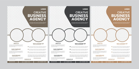 set of business 3  flyer page layout. Corporate agency a4 size simple flyer collection, modern graphic leaflet, modern white element flyer template