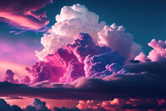 Colourful clouds on a blue sky, sunset