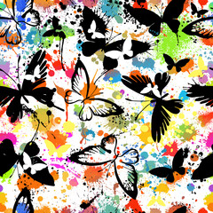 Seamless pattern of blots and butterflies. Vector illustration