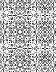 Fototapeta premium Black and White Seamless Geometric Floral Pattern Background