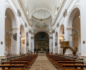 interior view of the central nave and altar in the Spoleto Cathedral