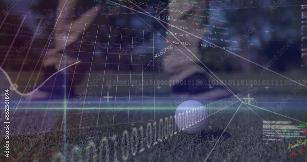 Poster animation of data processing over caucasian golf player