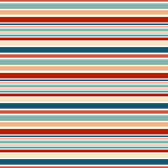 Colorful horizontal retro style geometric pattern illustration with red, blue, navy blue, orange and beige stripes decoration on white background