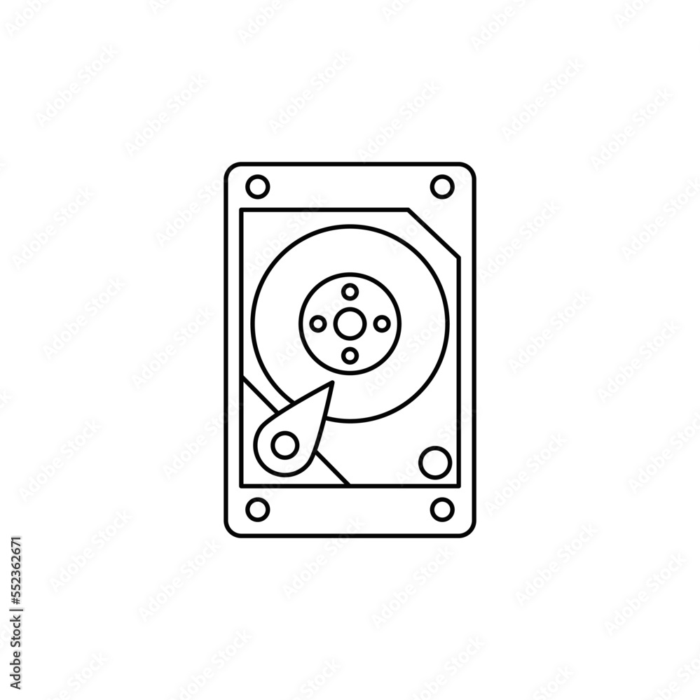 Poster hdd drive computer storage icon in line style icon, isolated on white background