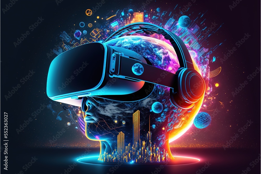 Aufkleber metaverse concept and virtual world elements. silhouette of a human face in augmented or virtual rea
