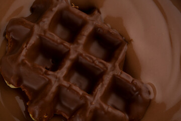 Waffles with chocolate topping closeup