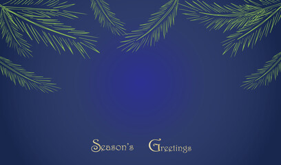 Fototapeta na wymiar Christmas New Year card, festive background with fir branches and text. For holiday greetings