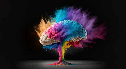 Fototapeta Concept art of a human brain exploding with knowledge and creativity. generative ai obraz