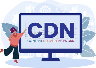 CDN - Content Delivery Network acronym, business concept. word lettering typography design illustration with line icons - obrazy, fototapety, plakaty