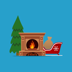 fireplace icon, concept of Christmas, gift, vector illustration