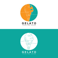 Ice Cream Gelato Logo Design, Sweet Soft Cold Food, Vector Brand Company Products