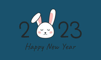 Happy new year Christmas banner with a rabbit for children. Kids vector illustration