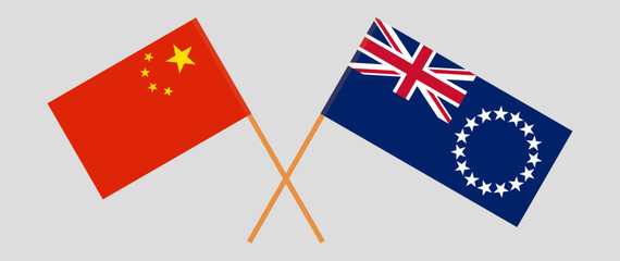 Crossed flags of China and Cook Islands. Official colors. Correct proportion