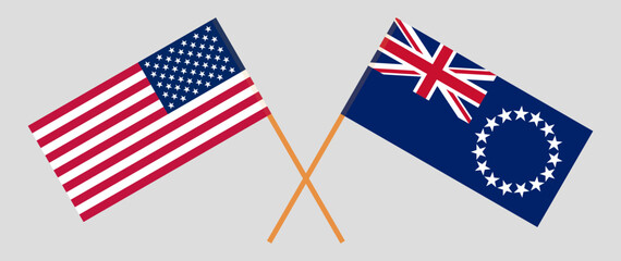 Crossed flags of the USA and Cook Islands. Official colors. Correct proportion