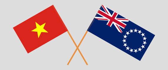 Crossed flags of Vietnam and Cook Islands. Official colors. Correct proportion