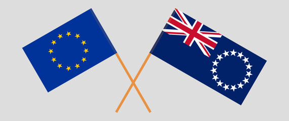 Crossed flags of the European Union and Cook Islands. Official colors. Correct proportion