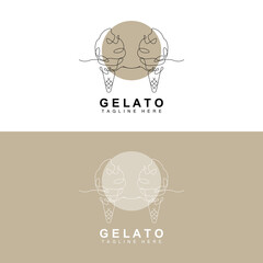 Ice Cream Gelato Logo Design, Sweet Soft Cold Food, Vector Brand Company Products