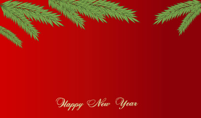 Christmas New Year card, festive background with fir branches and text. For holiday greetings