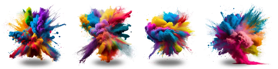 Zelfklevend Fotobehang Bright Multicolor Holi Paint Color Powder Set. Colorful Splash Powder Set Illustration © Amika Studio