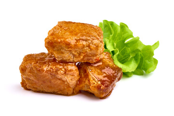 Stew Meat with herbs isolated on white background.