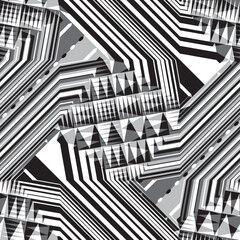 Monochrome Twisted Geometric Textured Checked Pattern