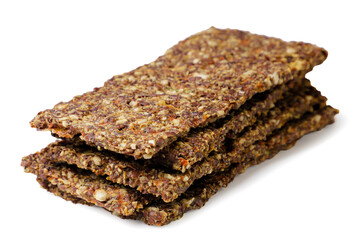 Crispbread close-up on a white background. Isolated