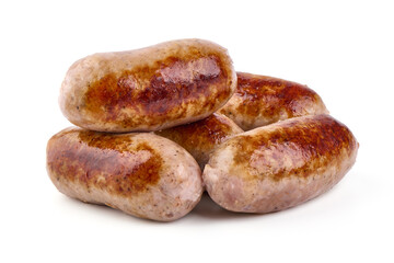 Grilled German Pork Sausages, munich sausage, isolated on white background.