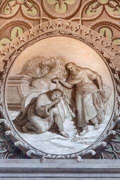 BIELLA, ITALY - JULY 15, 2022: The fresco of Baptism of the Ethiopian Eunuch by Philip in Cathedral (Duomo) by Giovannino Galliari (1784).